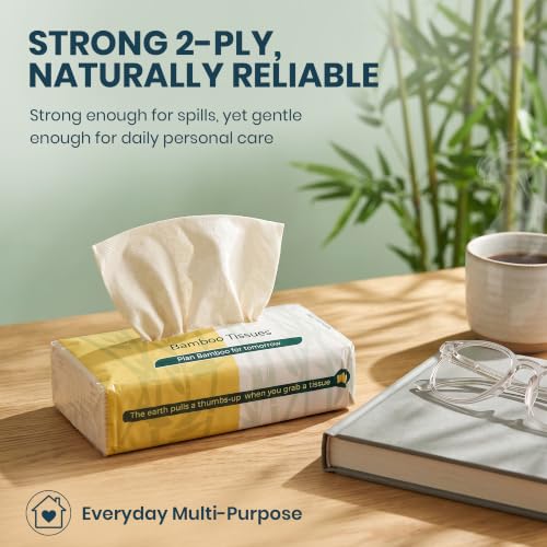 Image of Bamboo Facial Tissues 100 Pulls (Pack of 12) | 1200 Pulls 2-Ply | Unbleached Tissue Paper | Super Soft, Strong & Highly Absorbent | 100% Natural & Eco Friendly Tissue Napkins