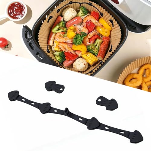 Clip de silicona para freidora Fdit, 3 piezas, abrazadera resistente al calor para cesta de freidora profunda, pinzas largas y cortas para estabilización de ingredientes, reutilizable para cocina doméstica y restaurante (Negro) miniatura 5