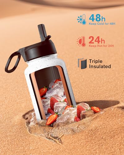 Image of Coolflask 40 oz Water Bottle Insulated with Straw & 3 Leakproof Lids