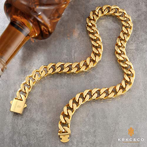 Krkc&Co 8/10/12/14Mm Mens Cuban Link Chain,18K Gold Miami Cuban Chain, 4-Side Cut,Hip Hop Jewelry,Solid No Tarnish Necklace,Durable And Anti-Tarnish Urban Street-Wear, Never Fading, Everlasting Shine #TOP3