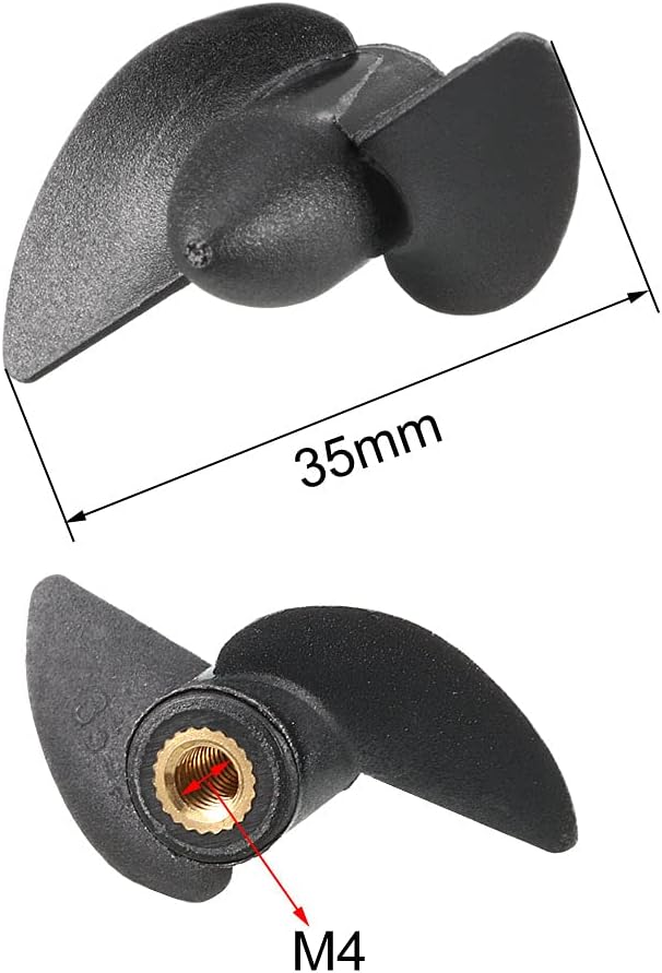 uxcell RC Boat Propeller M4 Shaft 2 Vanes 35mm 25mm P/D Fan Shape Copper Core Pastic Black CW CCW Rotating Propeller Props for RC Boat, 1 Pair