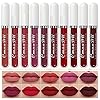 evpct CmaaDU 10Pcs Liquid Matte Matt Lipstick Set for Black Women, Dark Deep Bright Ruby Sexy Brick Mauve Plum Red Violet Purple Matte Lipstick Long Lasting Lipstick 24 hour Waterproof Lip Gloss Matte