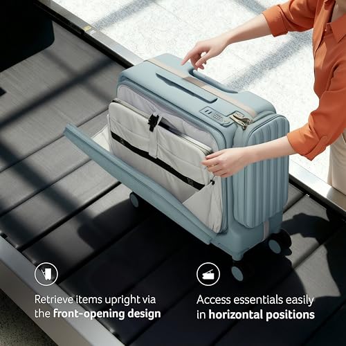 Image of Acer Barcelona Overnighter Suitcase, 19 inch Cabin, Recycled Polyester Material, Top Opening with Quick- Access Compartment, TSA Lock, 360 Degree Spin 8 Wheel, Blue