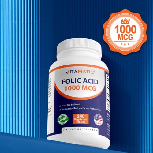 Image of Vitamatic Folic Acid 1000 mcg (1 mg), 240 Vegetarian Tablets, 3 Pack