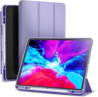 Sinjimoru Slim Case for iPad Pro 3/4 12.9inch with Pencil Holder, Smart Trifold Cover for iPad Pro 3rd/4th Gen. with Auto Sleep/Wake & Kickstand. SinjiFolio iPad Pro 3/4 12.9inch Lavender Purple