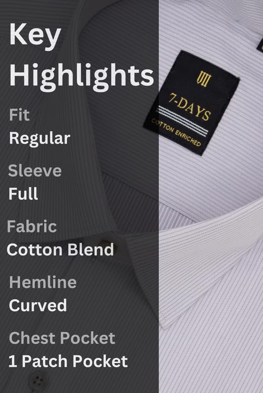 Image of 7-DAYS Men's Premium Striped Formal Shirt - Cotton Rich, Regular Fit, Full Sleeve, with Pocket, Wrinkle Resistant - Stylish Office & Everyday Wear.