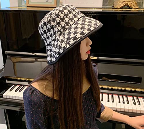 Ruinuo Womens Houndstooth Bucket Hats Classic Black White Cotton Hat For Fishing Hiking Travel Golf Fall Winter Fishing Hat #TOP1
