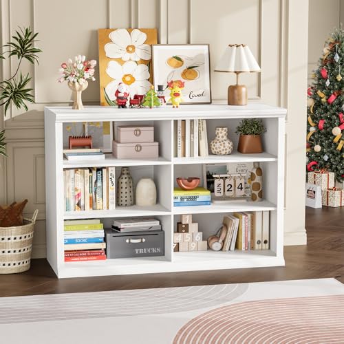 Rresyet 47.2' Wide Bookcase, 3-Tier Bookshelf Open Storage, 37' Tall Floor Standing Indoor Furniture, Book Cases for Home School Library Office Bedroom Kids, White