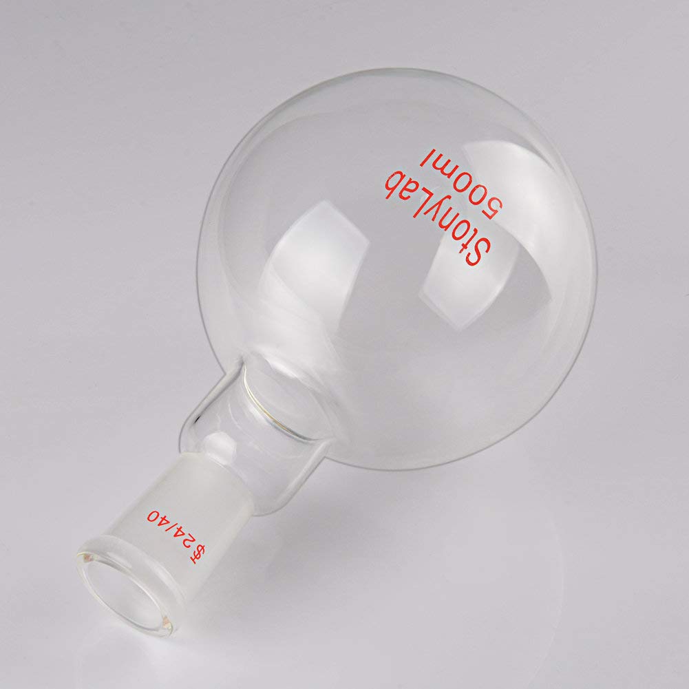 stonylab Pallone di Ebollizione a Fondo Piatto con Collo Singolo Borosilicato in Vetro, con Giunto Esterno Conico Standard 24/40, Matracci da laboratorio Palloni per Ebollizione Boiling Flask, 500ml