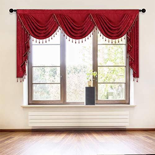 ELKCA Burgundy Red Valance for Festival Holiday Thick Chenille Window Curtains Valance for Living Room,Rod Pocket (W79inch,1 Panel)