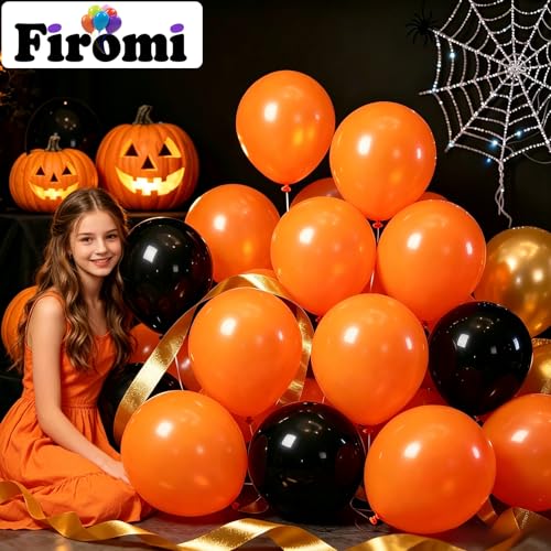 Image of Firomi Thicken Latex Orange Balloons 12-inch 100 Pack (with 3 Ribbons)