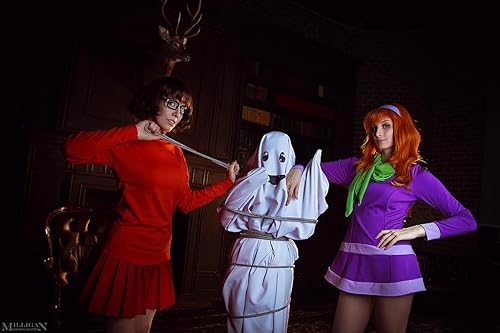 Miniatura 5 de Disfraz de Daphne para niños, disfraz de Halloween para niñas, trajes de cosplay de lujo, peluca, bufanda, diadema, accesorios para medias