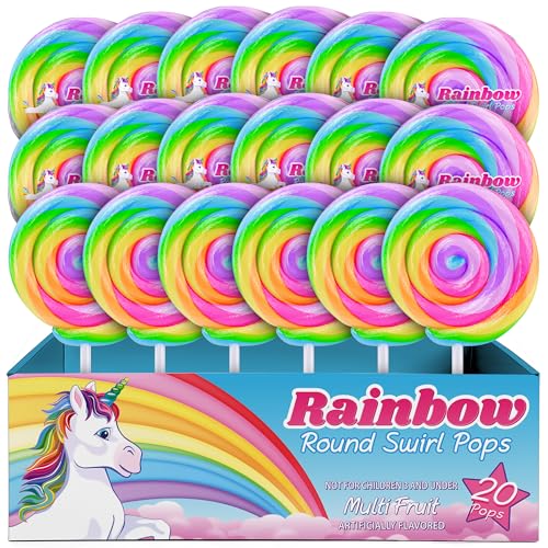 Unicorn Lollipops Individually Wrapped 20pkโ Twisty Unicorn Candy For Unicorn Party Favors & Unicorn Goodie Bags โ Round Swirl Rainbow Lollipops Swirl & Unicorn Suckers For Unicorn Birthday Decorations