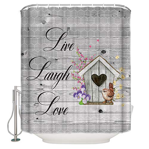 TAOGAN The Birdhouse Shower Curtain, Honeycomb Retro Wood Grain Polyester Fabric Bath Curtains with Hooks Holiday Winter Gifts for Bathroom Showers and Bathtubs Home Decorations, 66x72inch