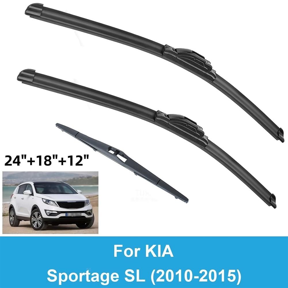 Jakość OEM 3 szt. Zestaw wycieraczek przednich i tylnych wycieraczek kompatybilny z KIA Sportage SL 2010-2015 szczotki do szyb przednich 24 "+ 18" + 12" Idealnie pasuje do szyb