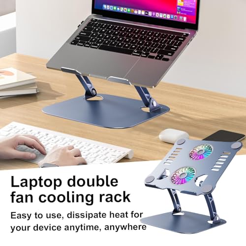 Soporte para Laptop con Ventiladores Ajustable en Altura, Ergonómico y Plegable, con Dos Ventiladores para Refrigeración, Soporte Elevado para Portátiles con Regulación de Altura para Escritorio, Hogar y Oficina miniatura 3