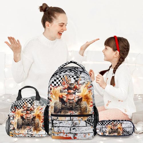 Backpack and Lunch Box Set for Kids, Dirt Bike Kindergarten Backpacks Matching Combo for School, Funny Bookbag Lunchbag and Pencil Pouch Bundle for Boys2
