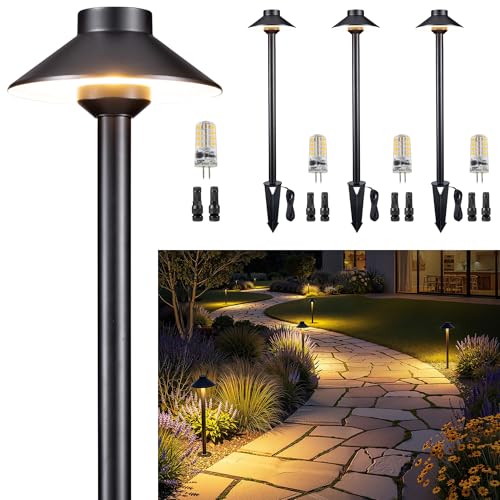 Gardenreet Low Voltage Landscape Lighting Brass - 12v LED Pathway Lights Waterproof, Hardwired Path...