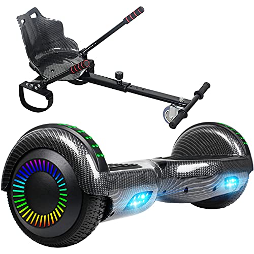 SISIGAD Hoverboard, Hoverboard with Seat, 6.5'' Self Balancing Scooter with Bluetooth and LED Lights, Hoverboard with Seat Attachment Combo for Kids and Teenagers Gift, Carbon Black