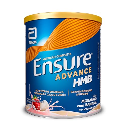 Ensure Advance Suplemento Nutricional Adulto em Pó com HMB + Vitamina D | Sabor Morango com Banana | Lata 400 g