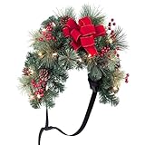 Haute Decor Classic 30-inch Pre-lit Christmas Mailbox Swag with Red Bow, 20 LED Warm White Lights, Outdoor Lighted Mailbox Holiday Decoration