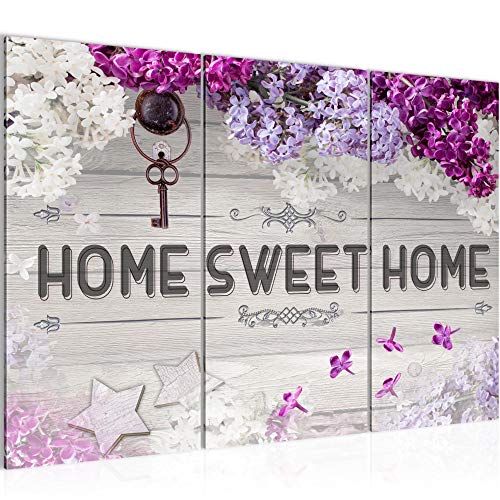 Runa Art Home Sweet Home Peinture Tableau Salon XXL Violet Lilas 120 x 80 cm 3 Parties Decoration Murale 503731a