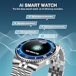 Smartwatch classique avec GPT pour homme, Fréquence cardiaque, Stress, Oxygène sanguin, Surveillant du sommeil, 107 Sport Fitness Tracker, Montre ronde étanche, 1.19 pouces AMOLED Affichage, Android compatible et iOS Bleu argenté