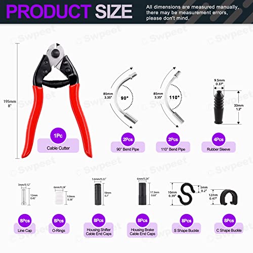 Swpeet 67Pcs Universal Bicycle Shifter Cable Housing With Bike Cable Cutter Kit, Brake Shift Cable End Caps Tube S Buckle Inside Tail Caps And O-Rings Perfect For Bike Bicycle #TOP1