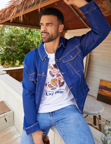 Image of Bindefon Denim Jackets for Men Trucker Jean Jacket Unlined Coats Spring Fall Outfits
