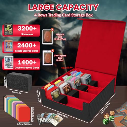 Image of AOBOPLE Trading Card Storage Box,3200+ Card Box Storage with 24 Dividers and 4 Foam Supporters PU Leather Magnetic Cards Deck Case for MTG TCG Magic and Sport Cards,Great Gift for Card Collectors