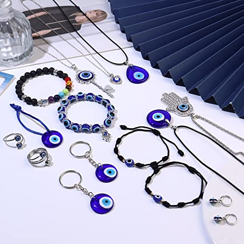 Adramata 16Pcs Nazar Boncuk Halskette Hamsa Hand Kette Evil Eye Armband für Damen Herren Evil Eye Ohrringe Ringe Türkischer Schmuckset zum Schutz Segen Hamsa Evil Eye Schmuck Nazar Boncuk Schmuckset