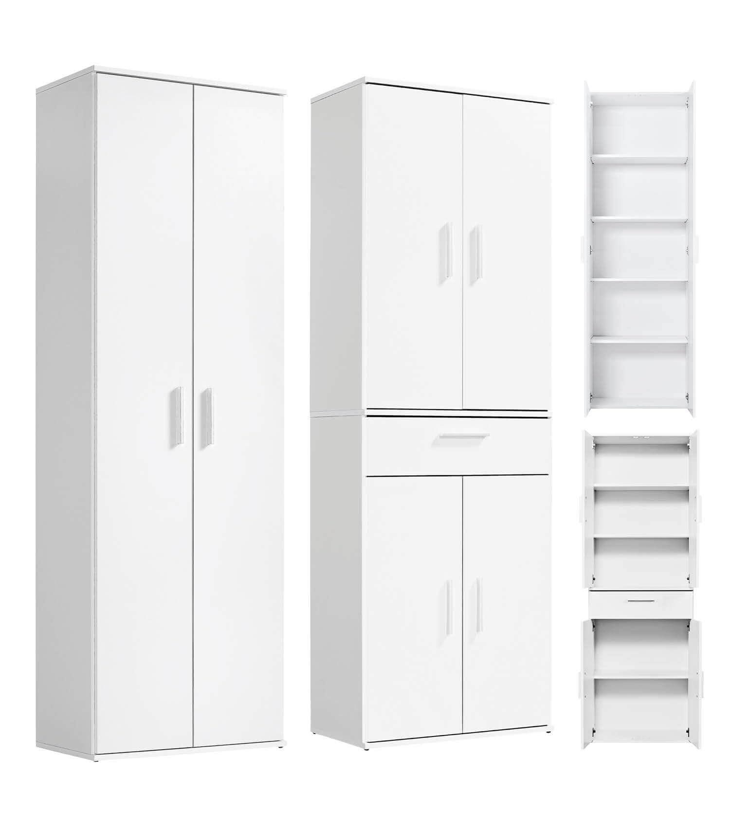 mokebo Mehrzweckschrank Set 2-teilig 'Die Allzweckwaffe', Schrank-Set mit Mehrzweckschrank & Aktenschrank in Weiß, nutzbar als Büroschrank, Allzweckschrank, Aufbewahrungsschrank, Haushaltsschrank