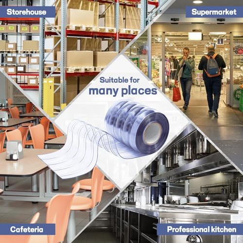 Image of Moukeren Plastic Curtain Strips, 26 ft x 8 Inch Clear PVC Strip Curtain Roll, Heavy Duty Plastic Insulated Freezer Door Strips for Commercial, Walk-in Cooler, Garage, Warehouse, Pet Animal House