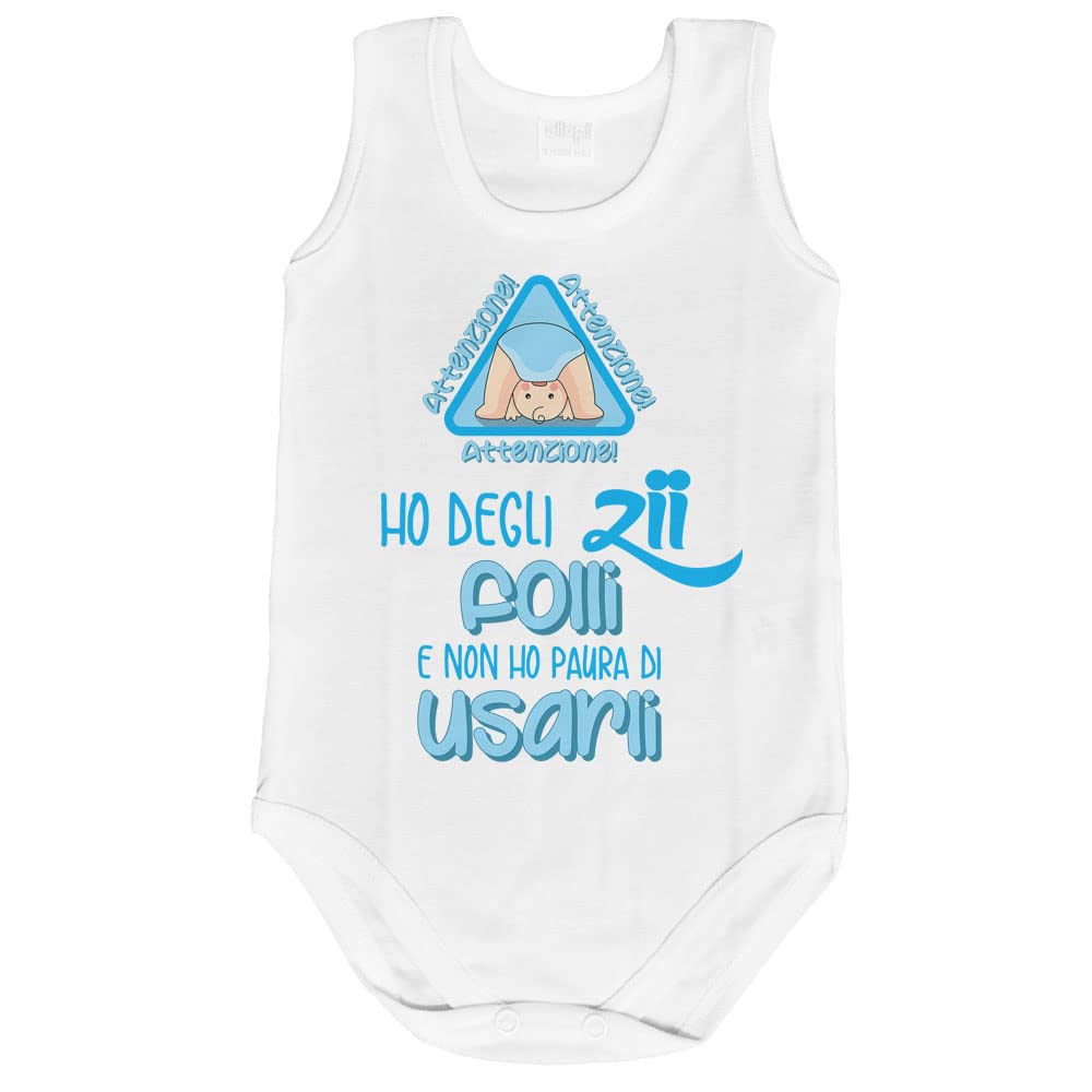 Body Neonato Personalizzabile - Con Scritta 'Attenzione Ho Degli Zii Folli' - Bianco, Taglie 0-36 Mesi - 4