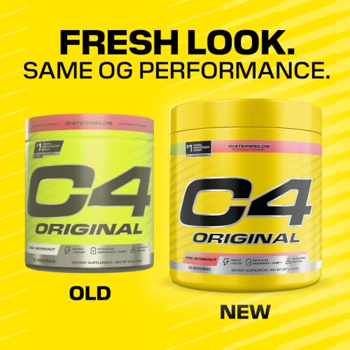 Image of C4 Original Pre Workout Powder Sugar Free for Men & Women 200mg Caffeine + CarnoSyn Beta-Alanine + Creatine + AI Peptides - Watermelon, 30 Servings