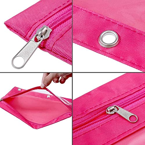 Image of Pencil Pouch 3 Ring, Zipper Pencil Pouches Case Binder Cosmetic Bag Hot Pink 2 Pack