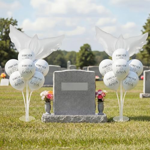 Gejoy 2 Sets Memorial Funeral Balloon Decoration 12 Pcs Remembrance Latex Balloons and Stand 2 Pcs Peace Dove Balloon for Celebration of Life Party Birthday in Heaven Funeral Memorial Decor
