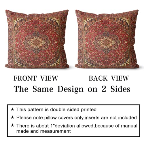 Snylcce Boho Throw Pillow Covers Set of 2 Maroon Antique & Vintage Design, Double-Sided Pattern - Image 2