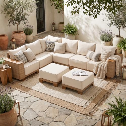 SUNSITT 8-Piece L-Shape Patio Wicker Furniture Set with 9.5" Thic...