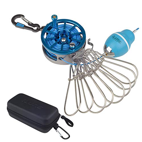 iLure Creative Fishing Gear&Hi-End Fishing Gifts for Men, 23 Feet Long Fishing String with 8 Stainless Steel Snaps, Reel and Bobber Fishing Tool for Fishing/Ice Fishing/Fly Fishing/Kayak (Blue)