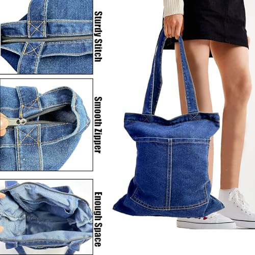 Bolsa Tote de Lona Denim con Cierre para Mujer miniatura 2