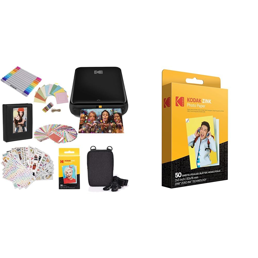 KODAK Step Drucker, Kabelloser mobiler Fotodrucker & Zink Premium 2X3-Zoll-Fotopapier (50 Blatt) kompatibel Lächle, Schritt, Printomatic