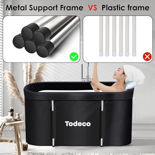 Todeco Faltbare Badewanne, Erwachsene Tragbarer mit Metallrahmen, große Familie, Mobile Spa- für Dusche Heißes Bad Eisbad,120x55x50cm,Schwarz