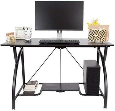 Origami Large Foldable Two-Shelf Desk, Sturdy Steel-Frame Laptop Computer Table, Black