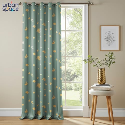 Image of Urban Space 100% True Blackout Curtains for Long Door, Gold Foil Printed Blackout Curtains, Decorative Door Curtain Eyelet with Tieback, 1 Piece Curtain for Living Room(Dalmatian Sage Green, 8 Feet)