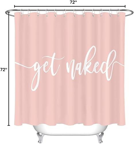 Miniatura 8 de LB Lindo juego de cortinas de ducha con citas divertidas, palabras blancas, cortinas de ducha rosas para baño con ganchos, 72 x 72 pulgadas, tela de