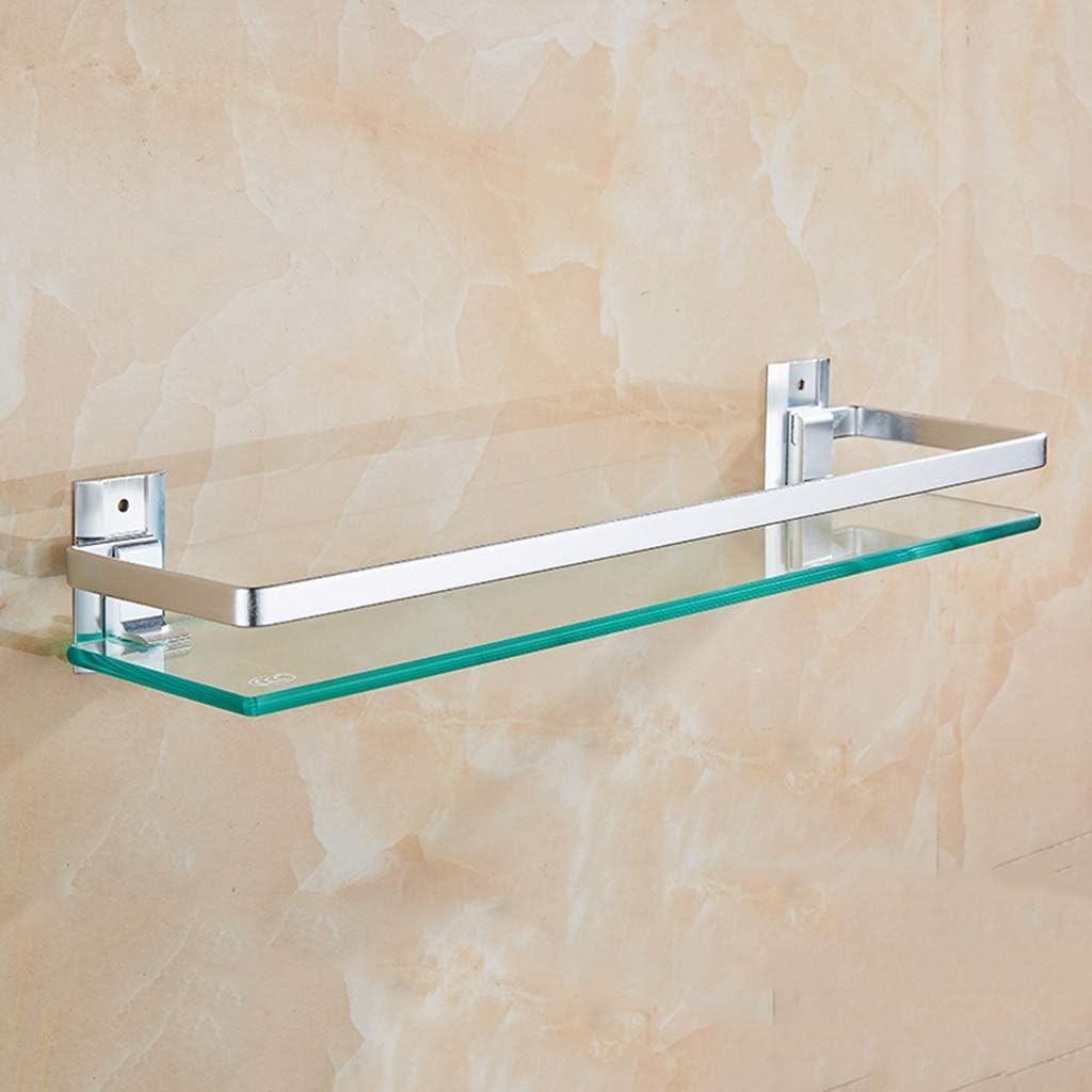 Bathroom Shelves Tempered Glass Wall Mount Shelf Storage Rack Space Aluminum Material 7mm Brushed Polished Simple and Practical (Color : A, Size : 60cm) (A 50cm)