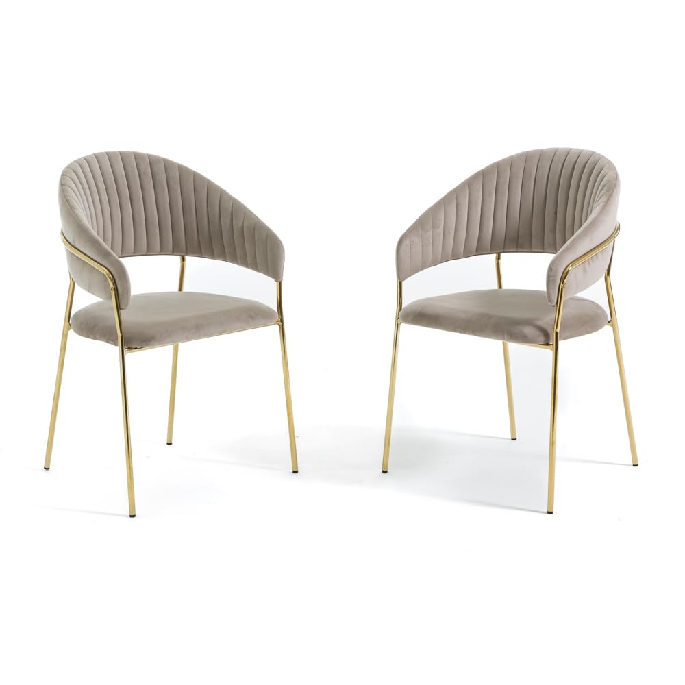 SIEDITI FUORI E DENTRO Set di 2 sedie poltroncine imbottite in velluto moderne per sala da pranzo o cucina con gambe in metallo Lea (Gambe Oro, Velluto Beige)