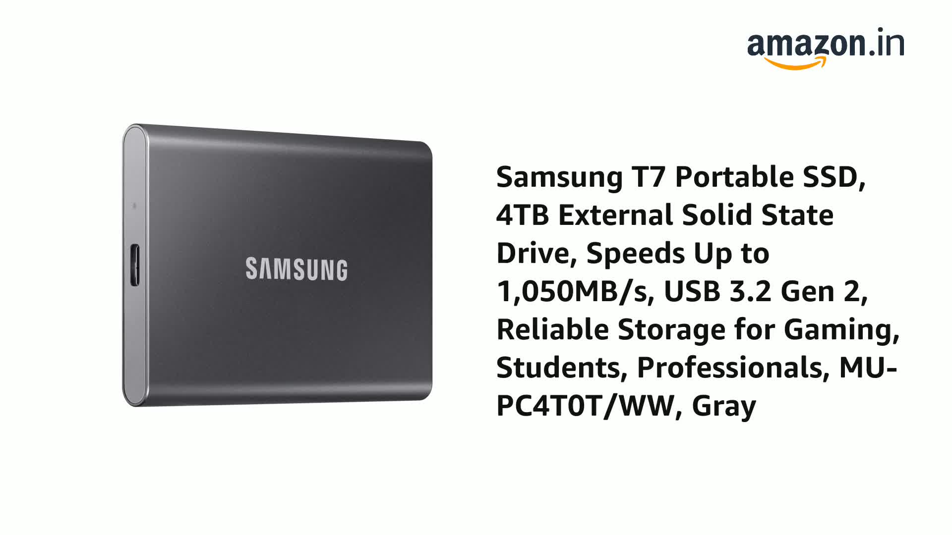 Samsung T7 Portable SSD, 4TB External Solid State Drive