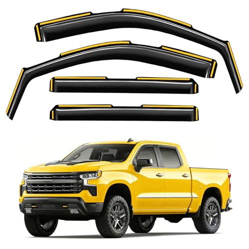 Deejecsun in-Channel Window Rain Guards Fit for Chevy Silverado 1500/GMC Sierra 1500 2019-2026 Crew Cab Extra Durable Window Deflectors Window Visors Vent Visors Vent Shades Truck Accessories